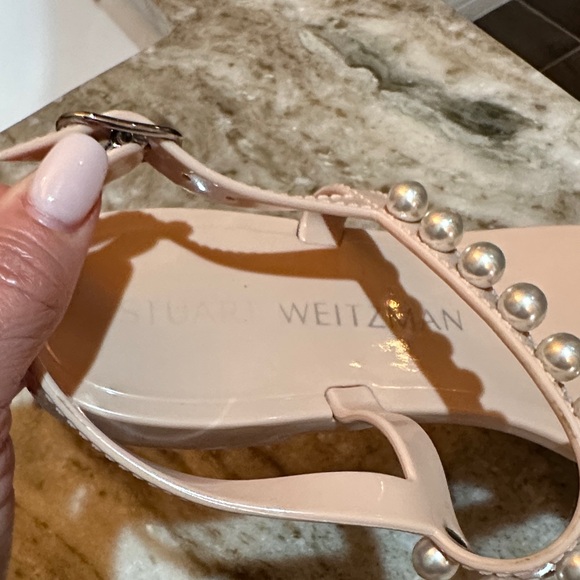 Stuart Weitzman Elegant Pearl-Embellished Sandals - Picture 4 of 8